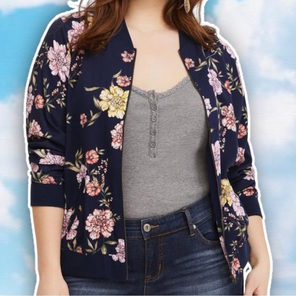 torrid Navy Floral Bomber Jacket